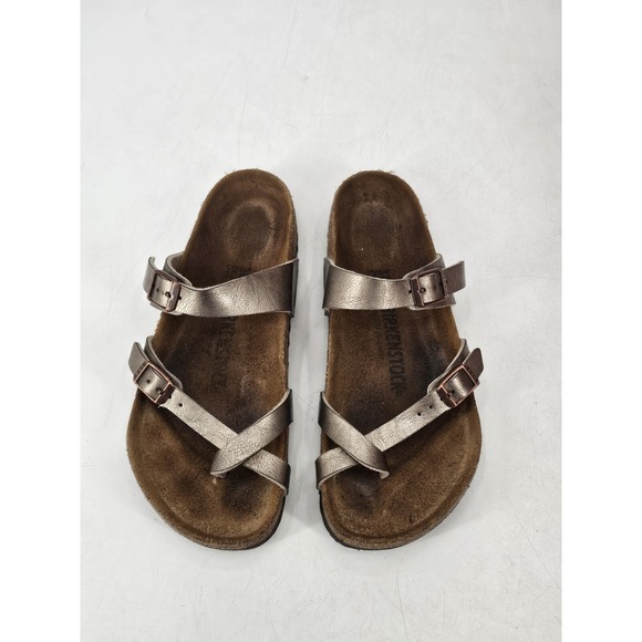 Birkenstock Shoes - Birkenstock Mayari Birko‎ Leather Cross Strap Sandals Women's Size 7 5M  Taupe
